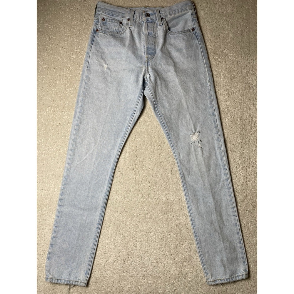 Levi's 501S‎ Skinny Button Fly Jeans Womens 28x32 Measured 28x30 Distressed Blue